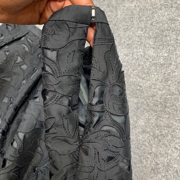 Talbots Skirt Women 14 P Petite Black Pure Silk Cut Out Floral Lasercut Side Zip - Picture 8 of 14